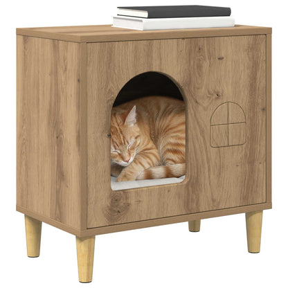Kattenhuis Ambachtelijk Eiken 51 X 30 X 52 Cm Bewerkt Hout artisanaal eikenkleurig