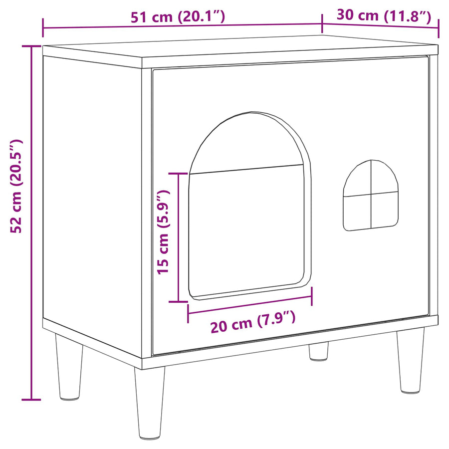 Kattenhuis Ambachtelijk Eiken 51 X 30 X 52 Cm Bewerkt Hout artisanaal eikenkleurig