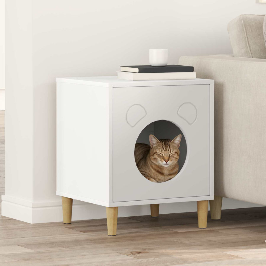 Kattenhuis Wit 42,5 x 40 x 53 cm Bewerkt hout