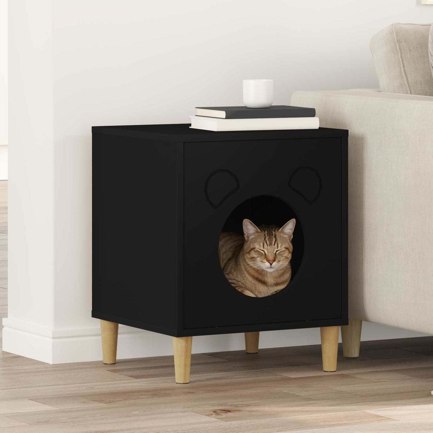 Kattenhuis Zwart 42,5 x 40 x 53 cm Bewerkt hout