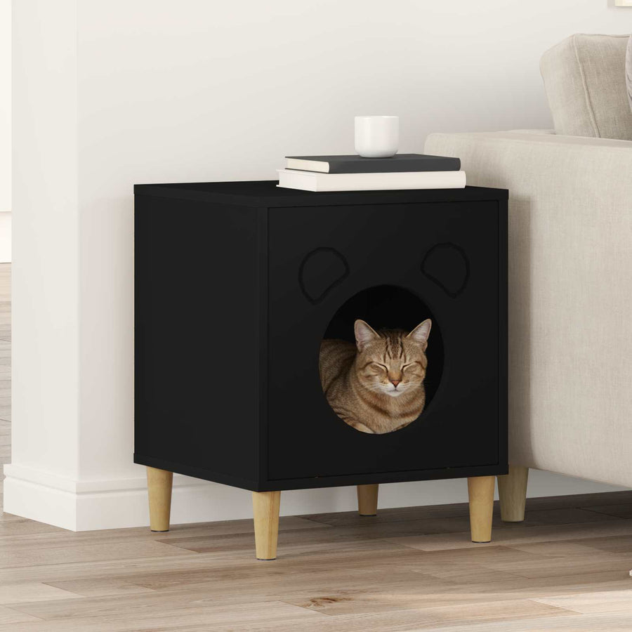 Kattenhuis Zwart 42,5 x 40 x 53 cm Bewerkt hout