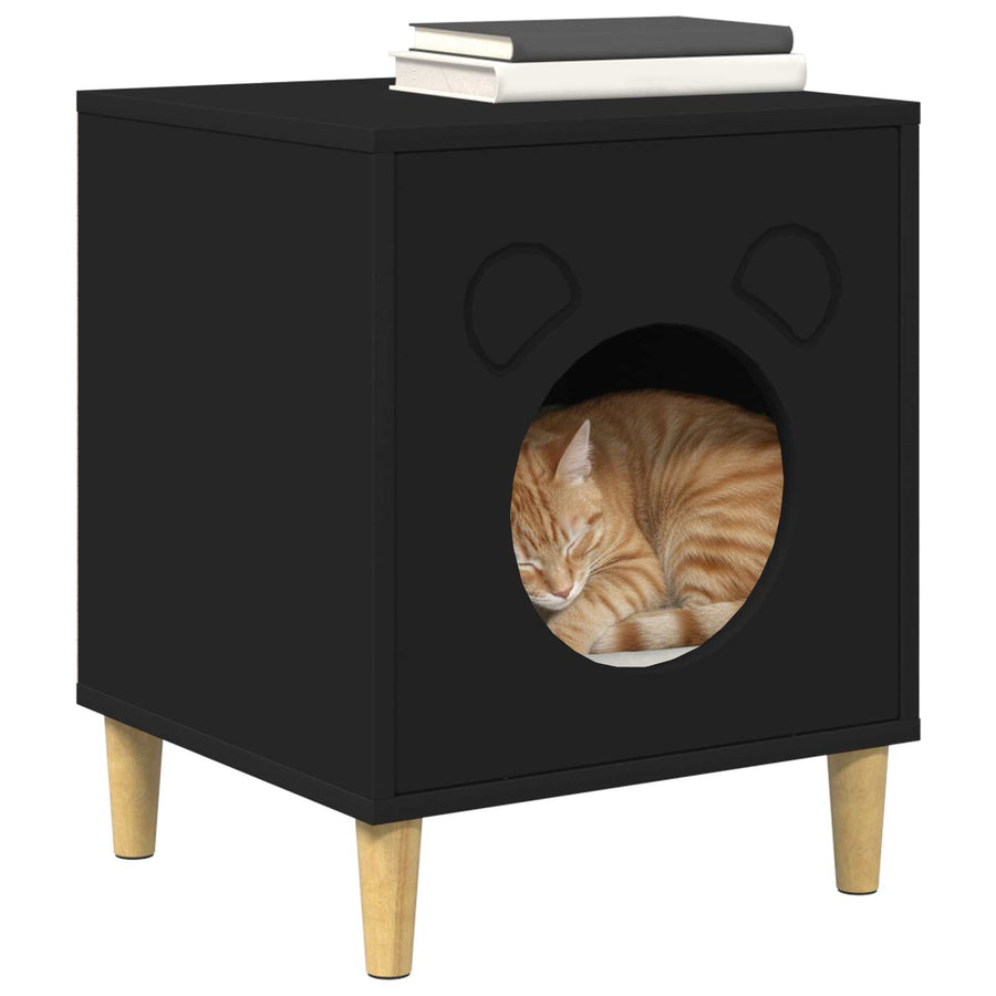 Kattenhuis Zwart 42,5 x 40 x 53 cm Bewerkt hout