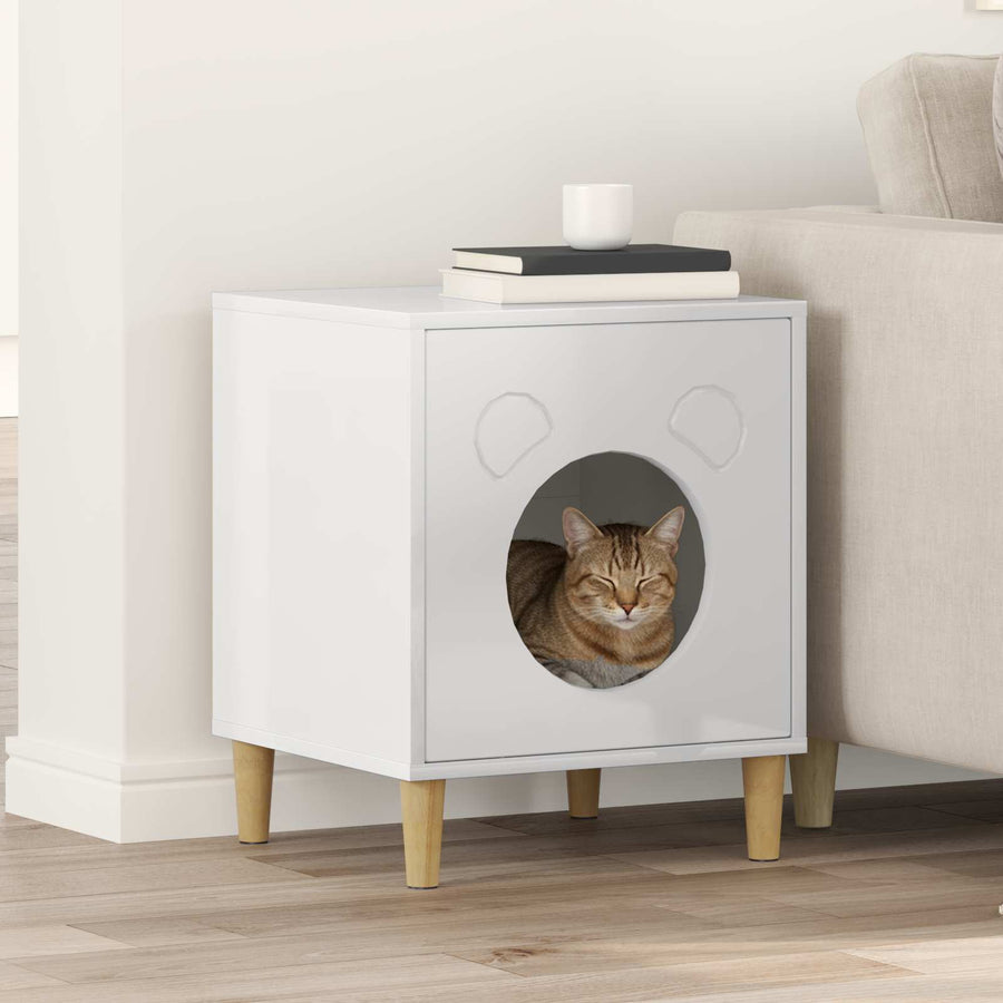 Kattenhuis Glanzend Wit 42,5 X 40 X 52,5 Cm Bewerkt Hout Hoogglans wit