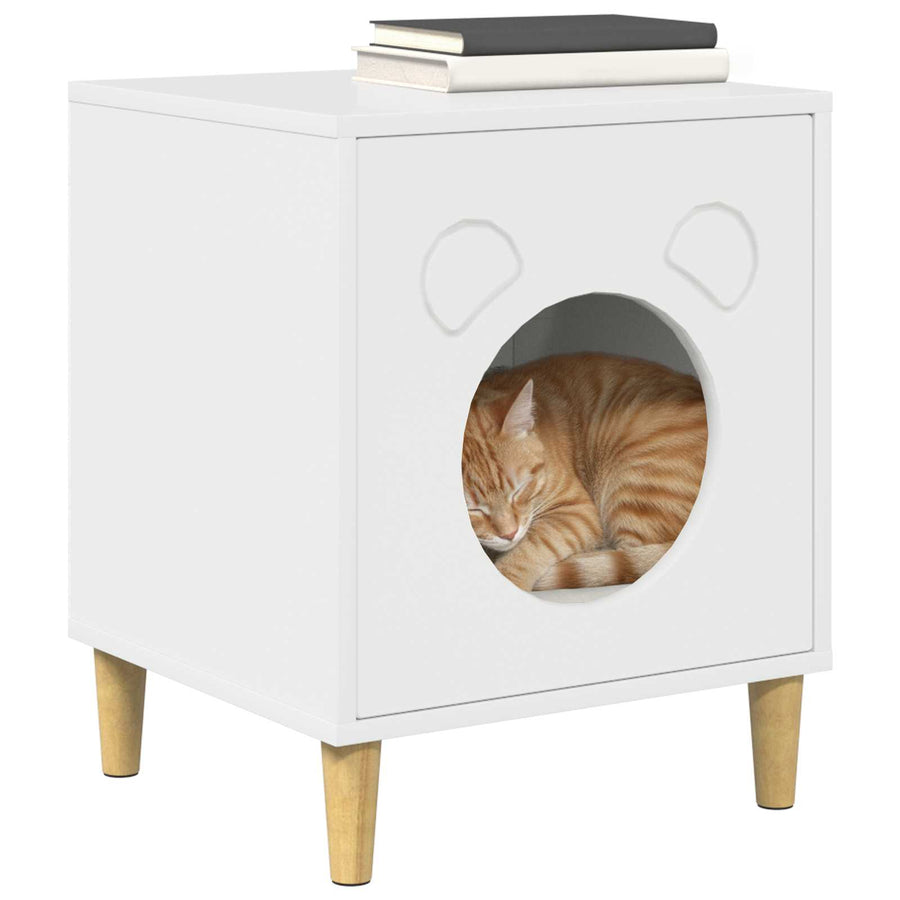 Kattenhuis Glanzend Wit 42,5 X 40 X 52,5 Cm Bewerkt Hout Hoogglans wit