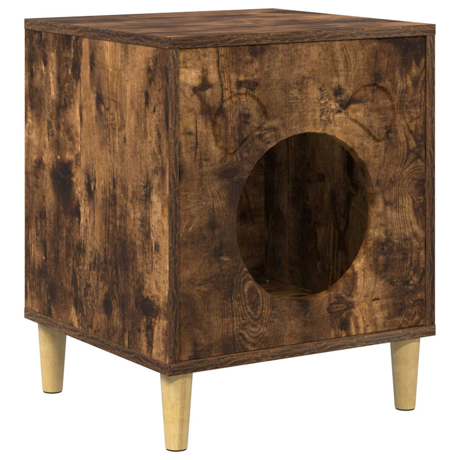 Kattenhuis 42,5 X 40 X 52,5 Cm Bewerkt Hout Gerookt eiken