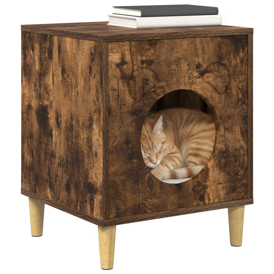Kattenhuis 42,5 X 40 X 52,5 Cm Bewerkt Hout Gerookt eiken