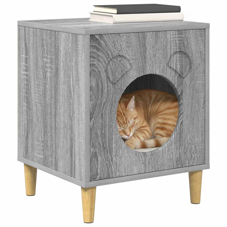 Kattenhuis 42,5 X 40 X 52,5 Cm Bewerkt Hout Grijs sonoma