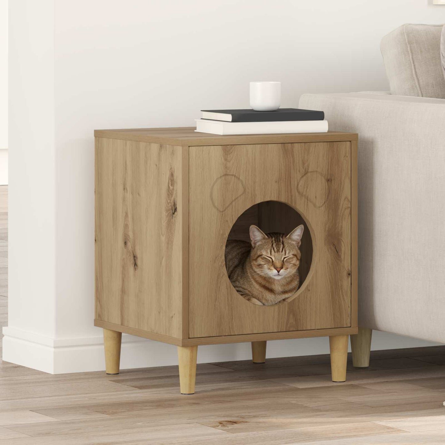 Kattenhuis Ambachtelijk eiken 42,5 x 40 x 53 cm Bewerkt hout
