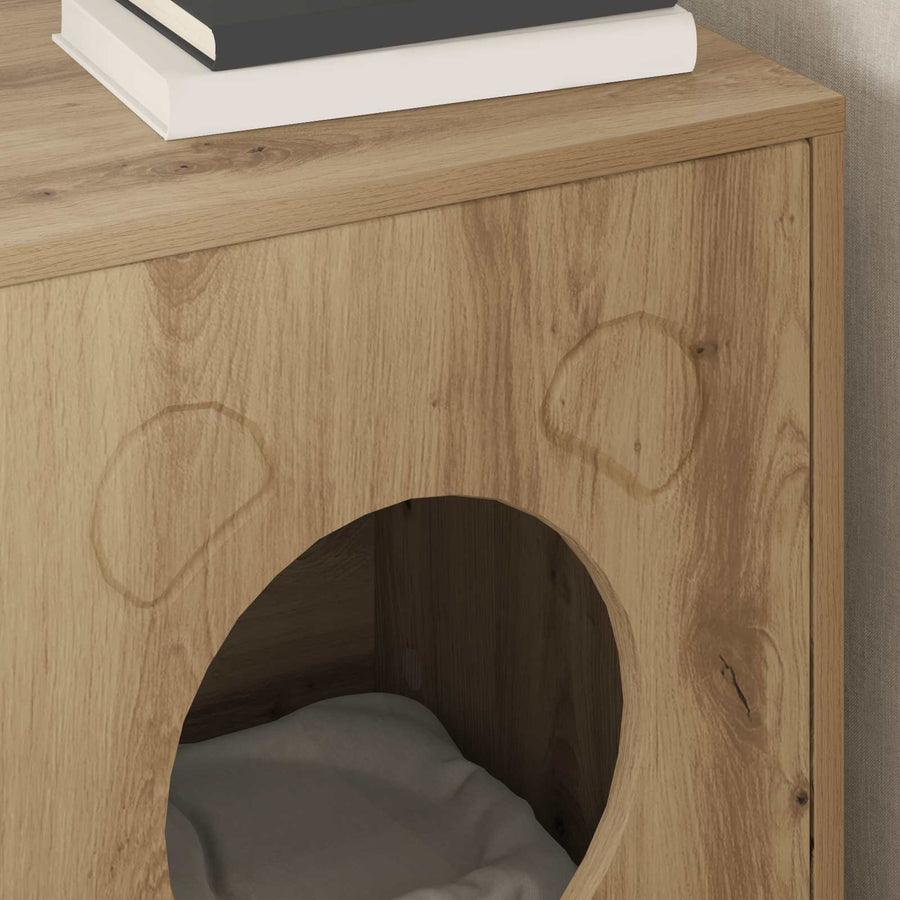 Kattenhuis Ambachtelijk eiken 42,5 x 40 x 53 cm Bewerkt hout