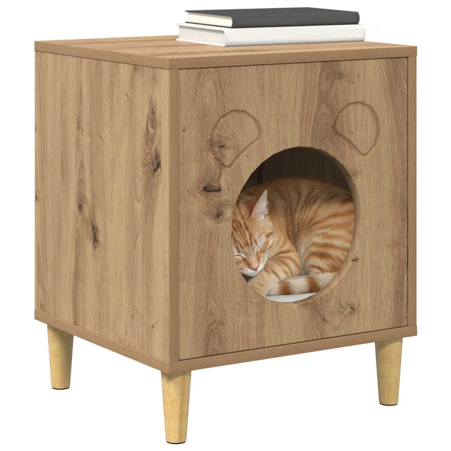 Kattenhuis Ambachtelijk eiken 42,5 x 40 x 53 cm Bewerkt hout