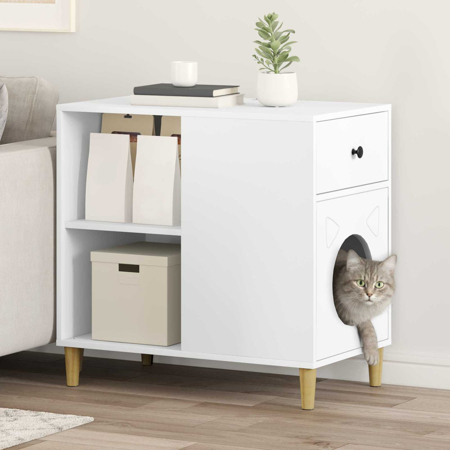 Kattenhuis 72 X 42,5 X 70 Cm Bewerkt Hout Wit