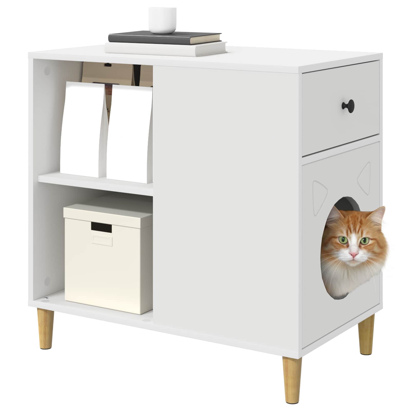 Kattenhuis 72 X 42,5 X 70 Cm Bewerkt Hout Wit