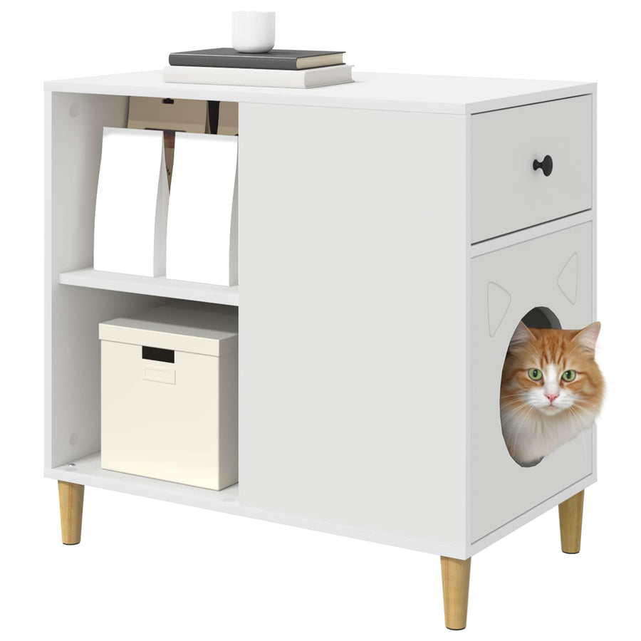 Kattenhuis 72 X 42,5 X 70 Cm Bewerkt Hout Wit