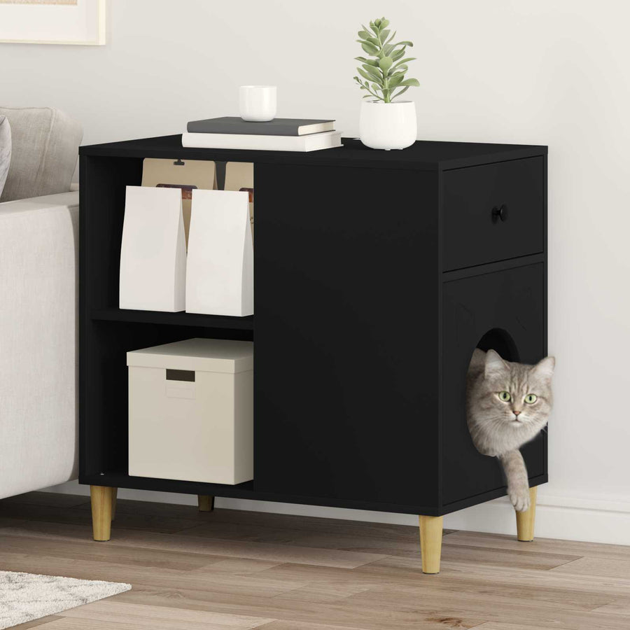 Kattenhuis 72 X 42,5 X 70 Cm Bewerkt Hout Zwart