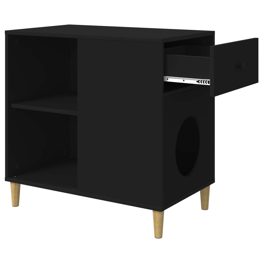 Kattenhuis 72 X 42,5 X 70 Cm Bewerkt Hout Zwart