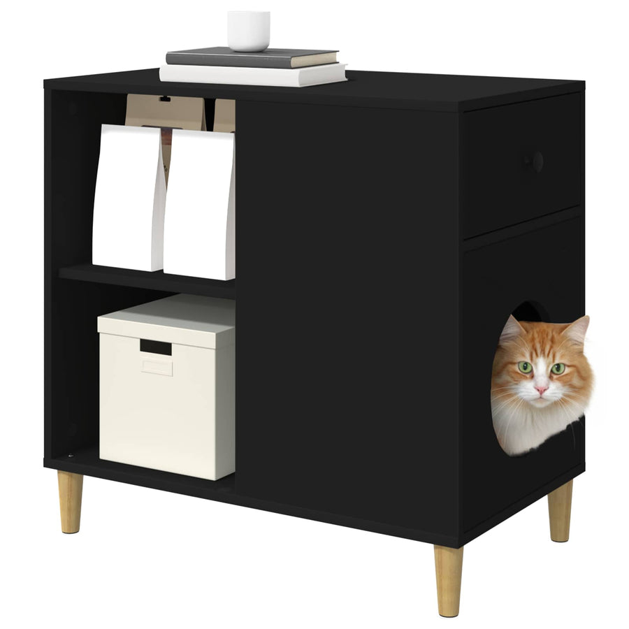 Kattenhuis 72 X 42,5 X 70 Cm Bewerkt Hout Zwart