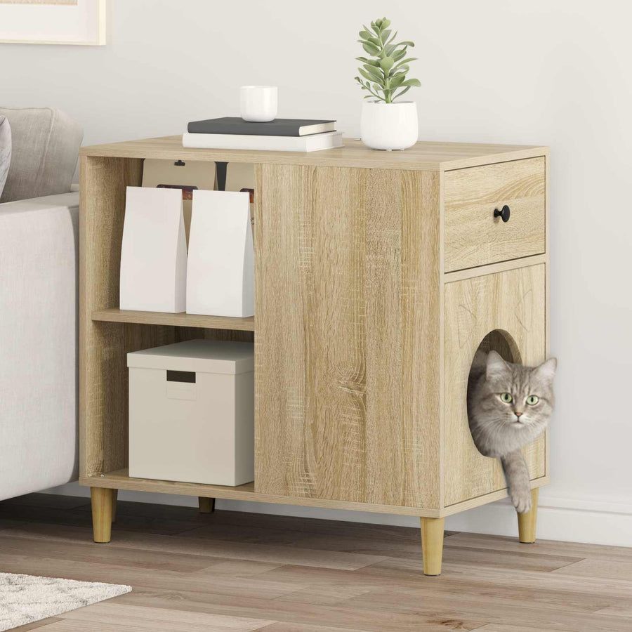 Kattenhuis Sonoma 72 X 42,5 X 70 Cm Bewerkt Hout Sonoma eiken