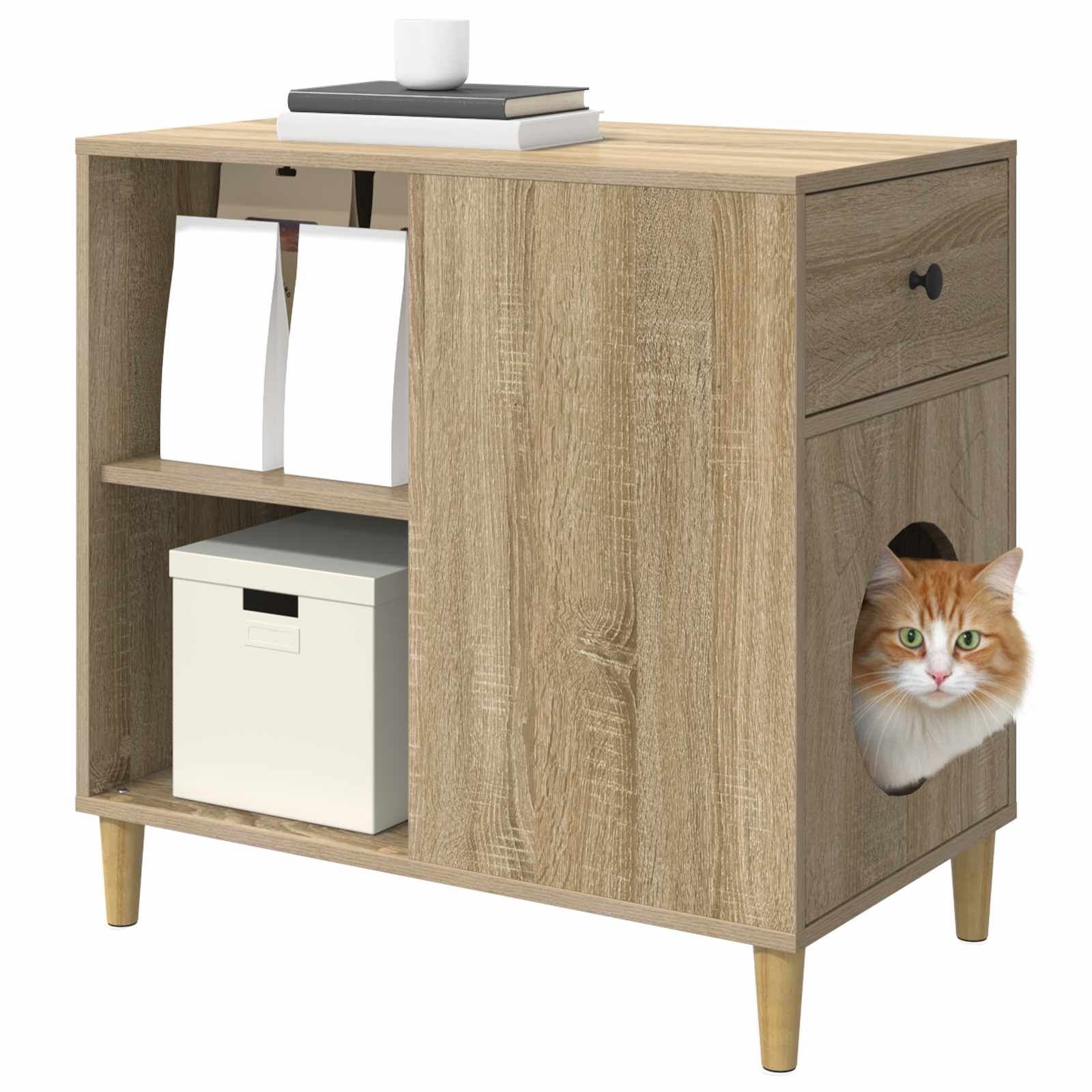 Kattenhuis Sonoma 72 X 42,5 X 70 Cm Bewerkt Hout Sonoma eiken