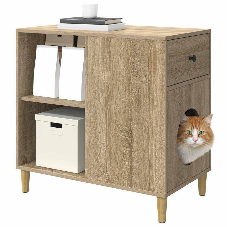 Kattenhuis Sonoma 72 X 42,5 X 70 Cm Bewerkt Hout Sonoma eiken