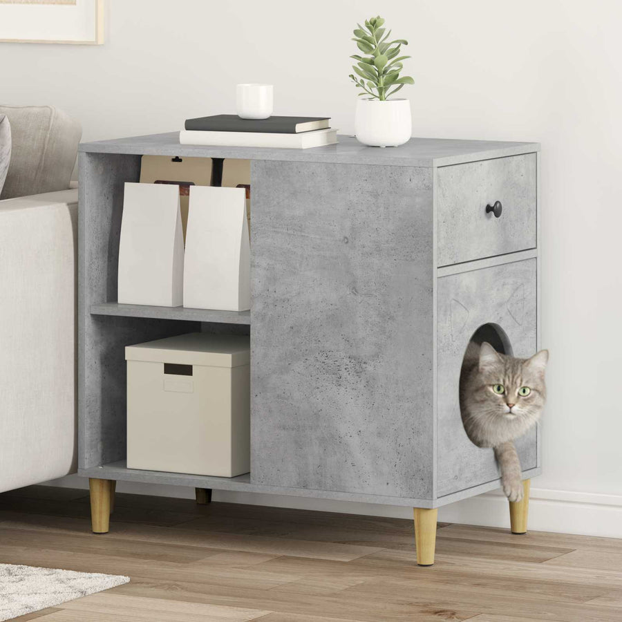 Kattenhuis Beton 72 X 42,5 X 70 Cm Bewerkt Hout Betongrijs