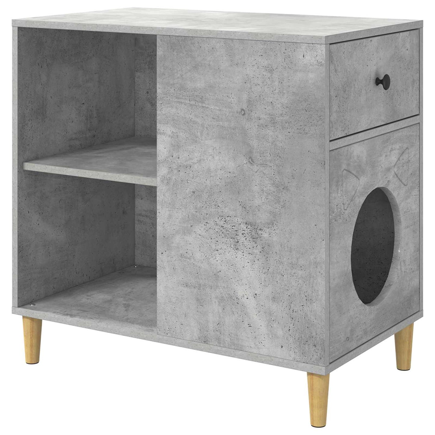 Kattenhuis Beton 72 X 42,5 X 70 Cm Bewerkt Hout Betongrijs