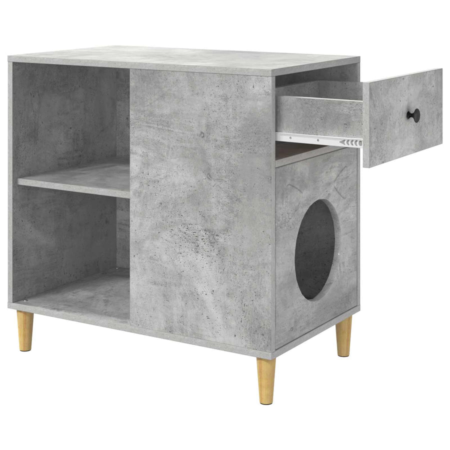 Kattenhuis Beton 72 X 42,5 X 70 Cm Bewerkt Hout Betongrijs