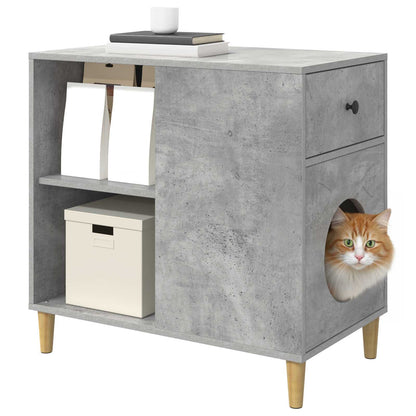 Kattenhuis Beton 72 X 42,5 X 70 Cm Bewerkt Hout Betongrijs