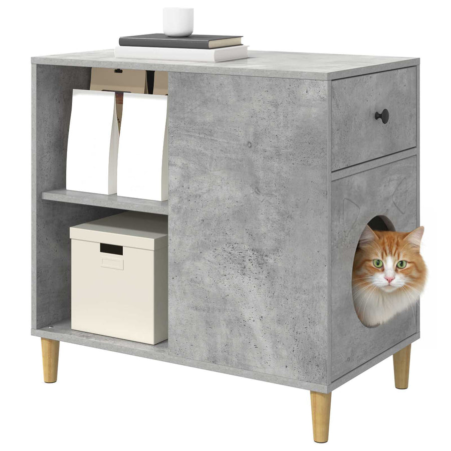 Kattenhuis Beton 72 X 42,5 X 70 Cm Bewerkt Hout Betongrijs
