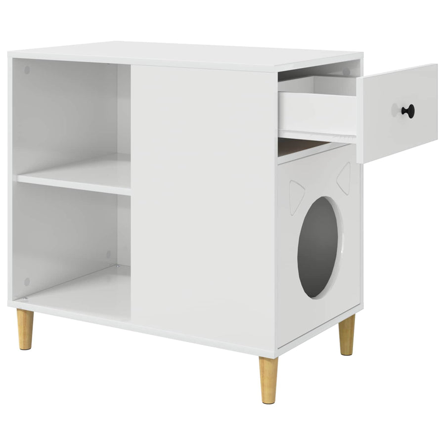 Kattenhuis Glanzend Wit 72 X 42,5 X 70 Cm Bewerkt Hout Hoogglans wit