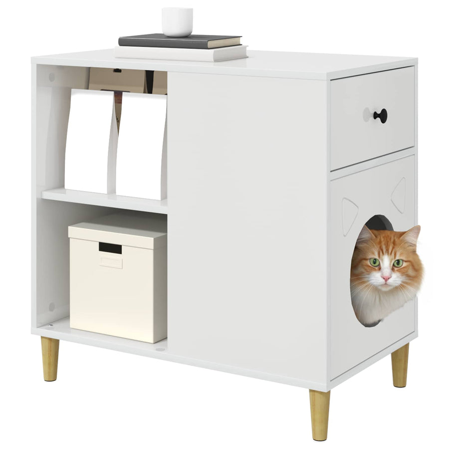 Kattenhuis Glanzend Wit 72 X 42,5 X 70 Cm Bewerkt Hout Hoogglans wit