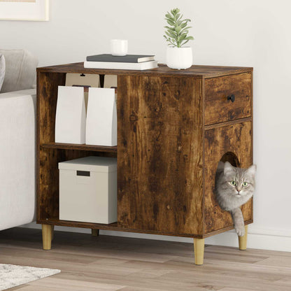 Kattenhuis 72 X 42,5 X 70 Cm Bewerkt Hout Gerookt eiken