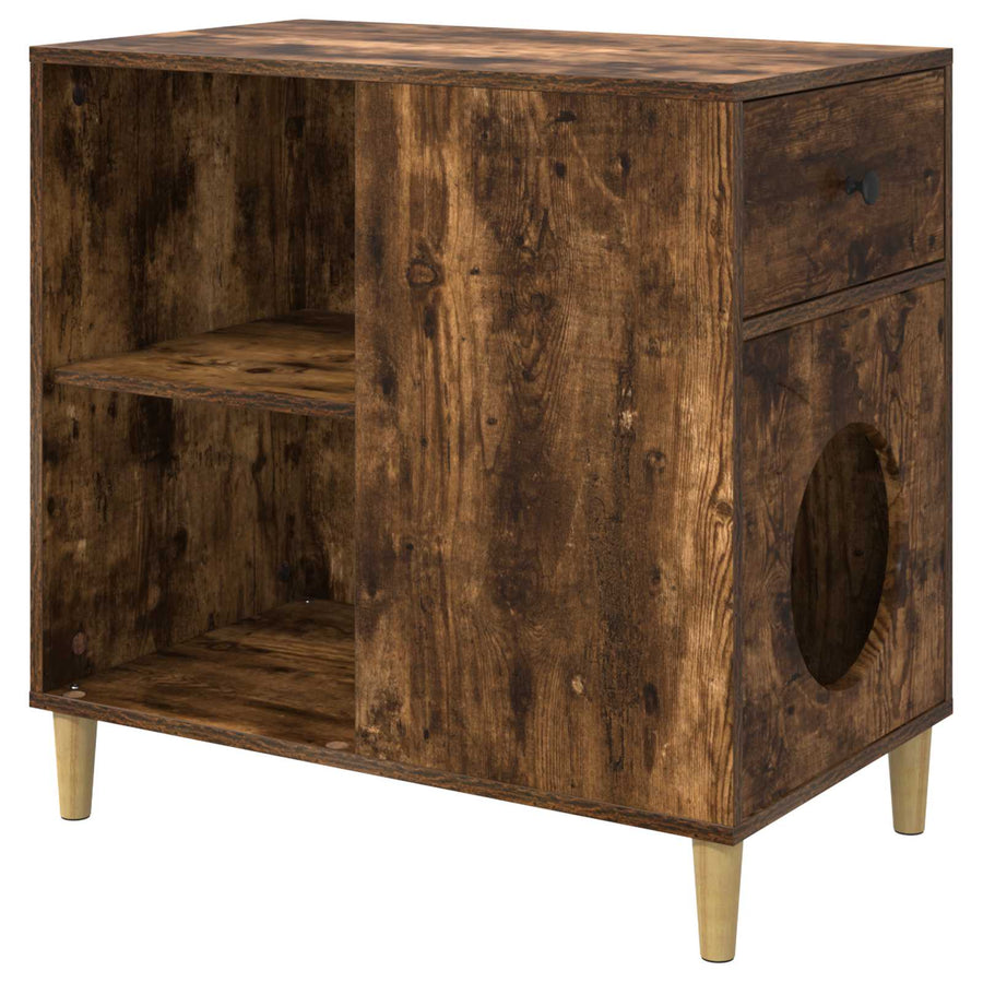 Kattenhuis 72 X 42,5 X 70 Cm Bewerkt Hout Gerookt eiken