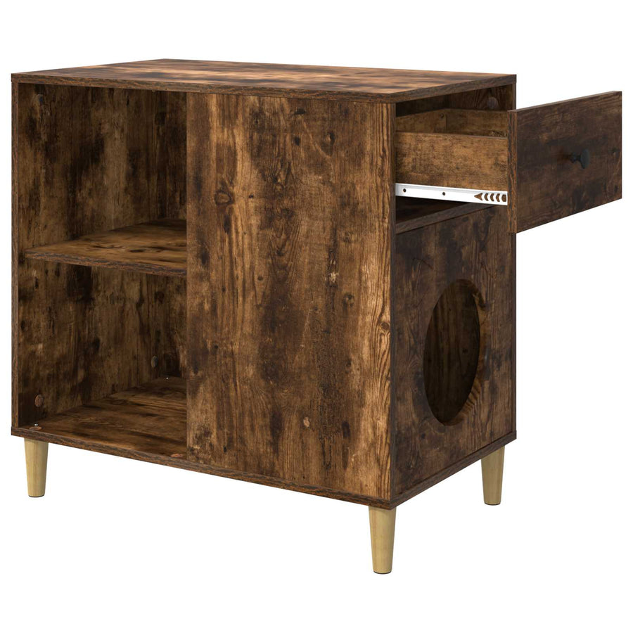 Kattenhuis 72 X 42,5 X 70 Cm Bewerkt Hout Gerookt eiken
