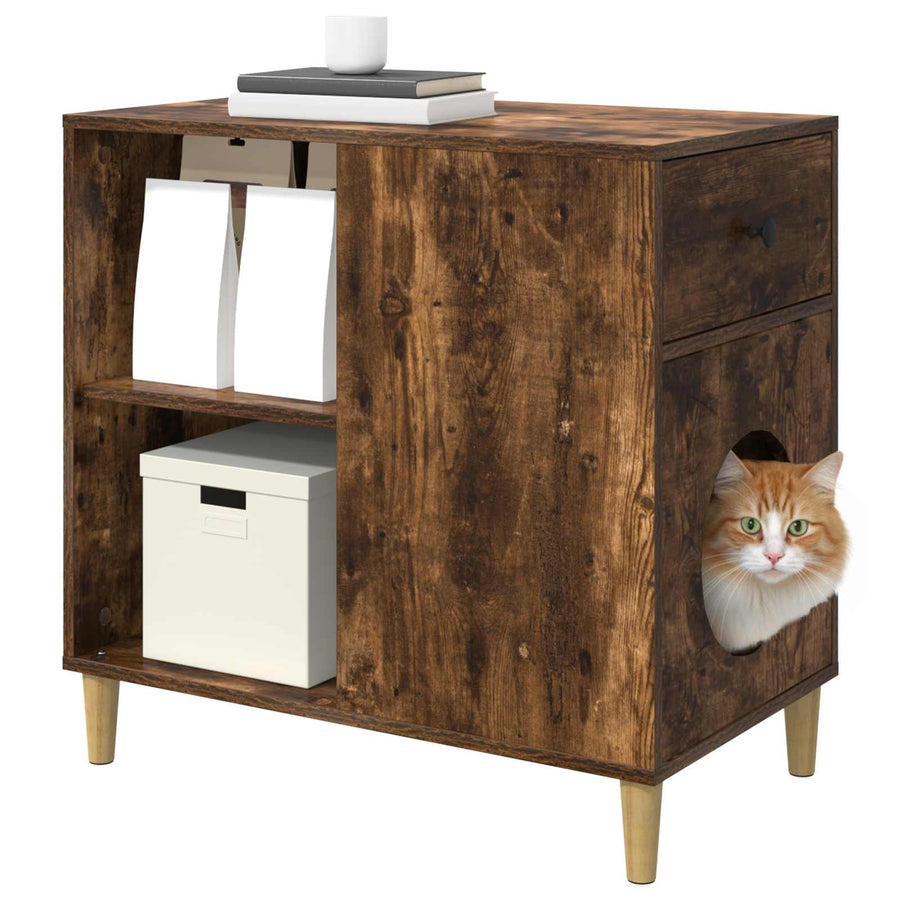 Kattenhuis 72 X 42,5 X 70 Cm Bewerkt Hout Gerookt eiken