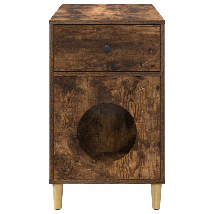 Kattenhuis 72 X 42,5 X 70 Cm Bewerkt Hout Gerookt eiken