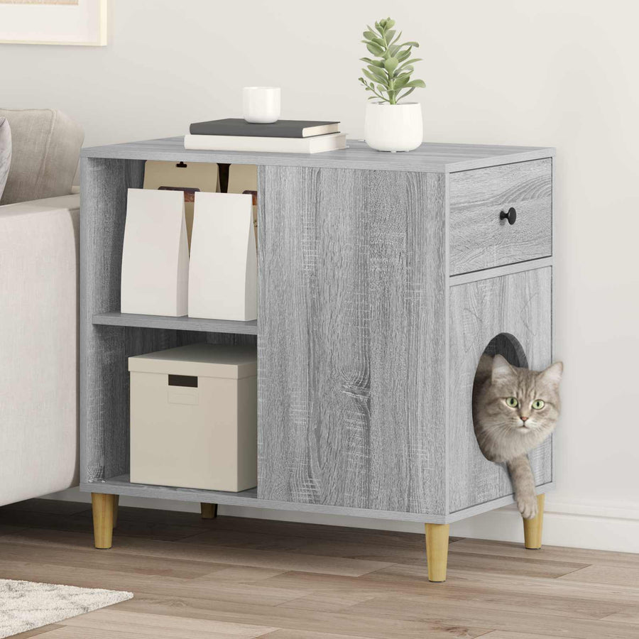 Kattenhuis 72 X 42,5 X 70 Cm Bewerkt Hout Grijs sonoma