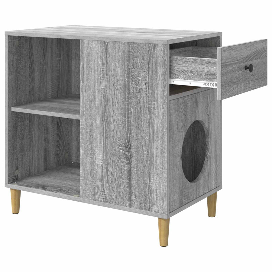 Kattenhuis 72 X 42,5 X 70 Cm Bewerkt Hout Grijs sonoma