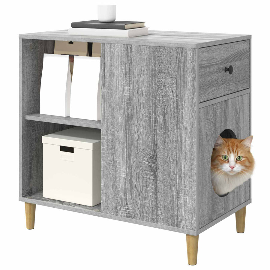 Kattenhuis 72 X 42,5 X 70 Cm Bewerkt Hout Grijs sonoma