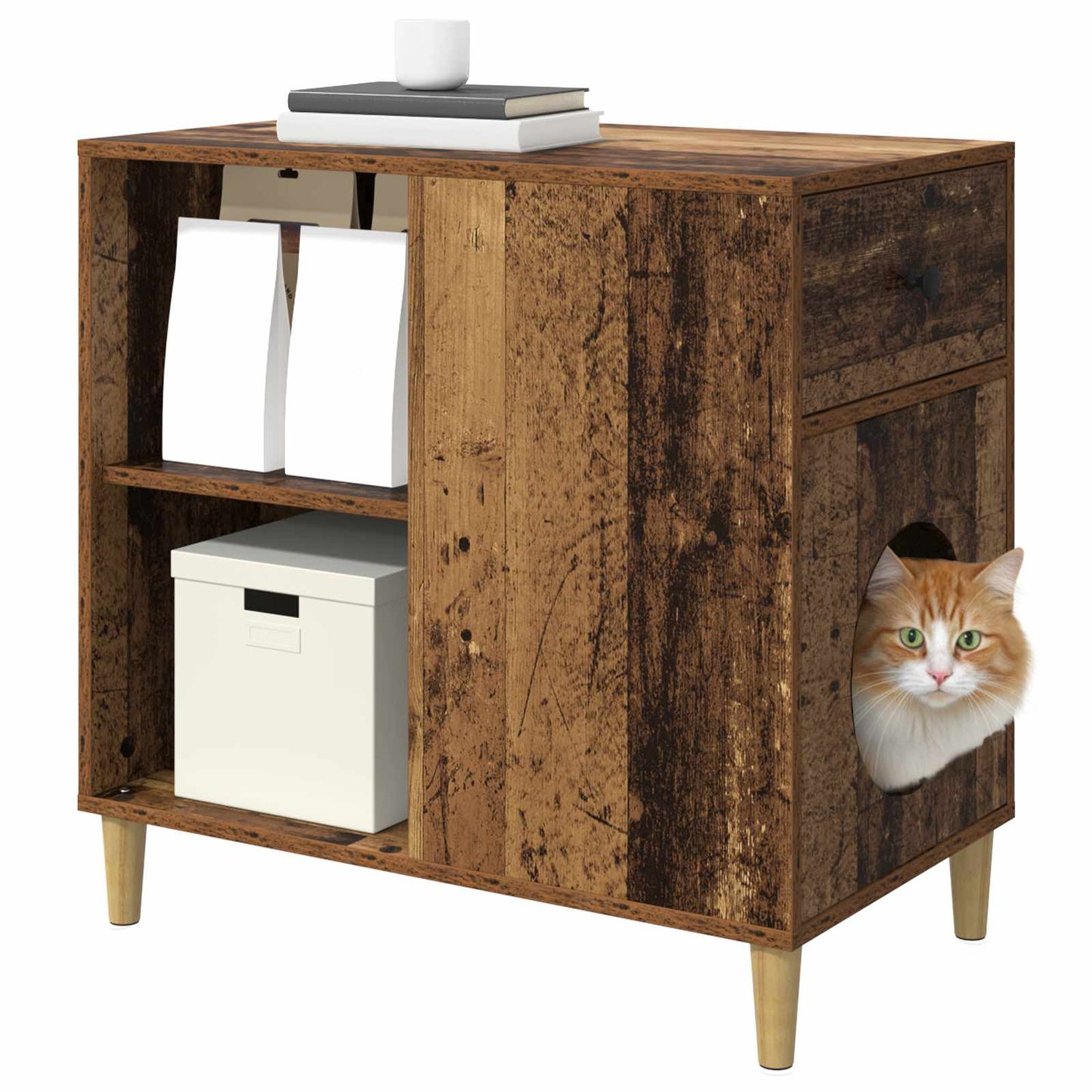 Kattenhuis Oudhout 72 X 42,5 X 70 Cm Bewerkt Hout Oud hout