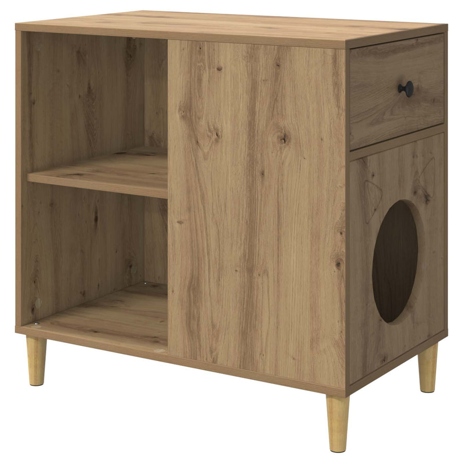 Kattenhuis Ambachtelijk Eiken 72 X 42,5 X 70 Cm Bewerkt Hout artisanaal eikenkleurig