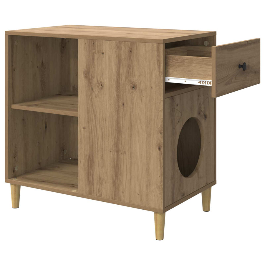 Kattenhuis Ambachtelijk Eiken 72 X 42,5 X 70 Cm Bewerkt Hout artisanaal eikenkleurig