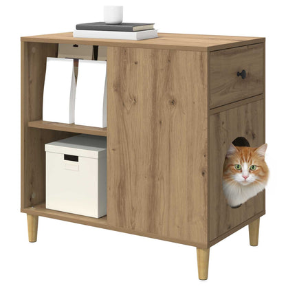 Kattenhuis Ambachtelijk Eiken 72 X 42,5 X 70 Cm Bewerkt Hout artisanaal eikenkleurig