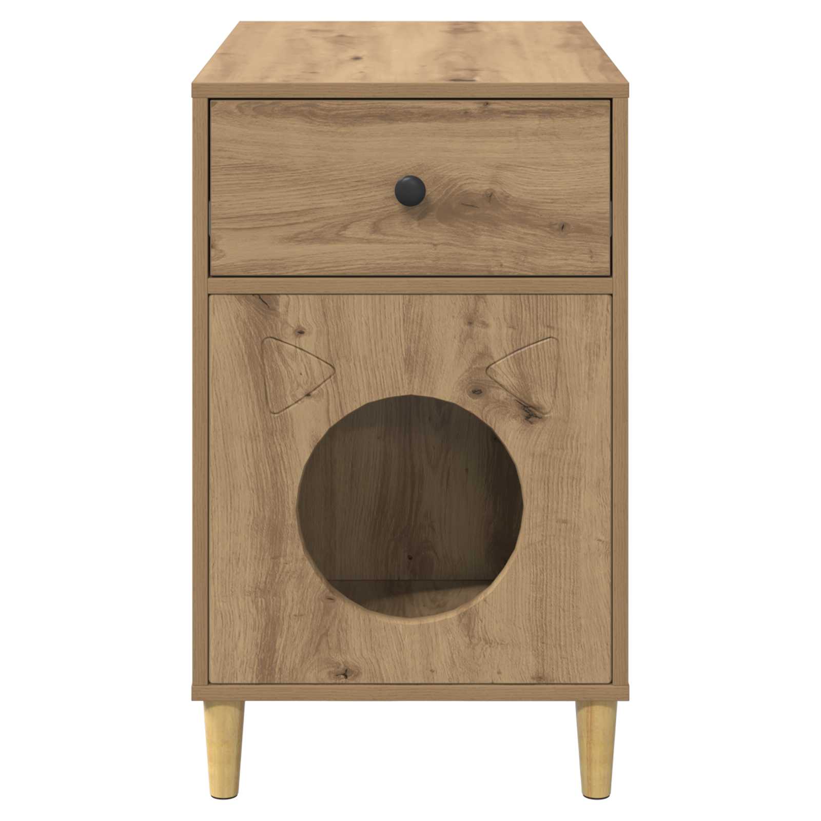 Kattenhuis Ambachtelijk Eiken 72 X 42,5 X 70 Cm Bewerkt Hout artisanaal eikenkleurig