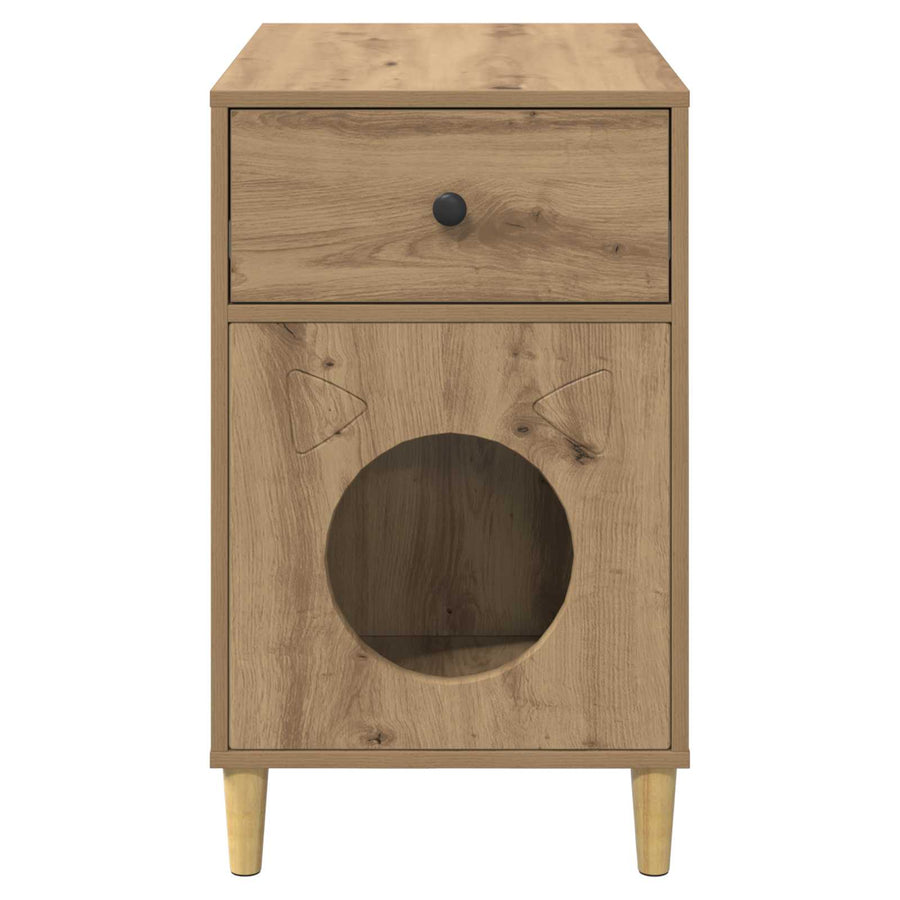 Kattenhuis Ambachtelijk Eiken 72 X 42,5 X 70 Cm Bewerkt Hout artisanaal eikenkleurig