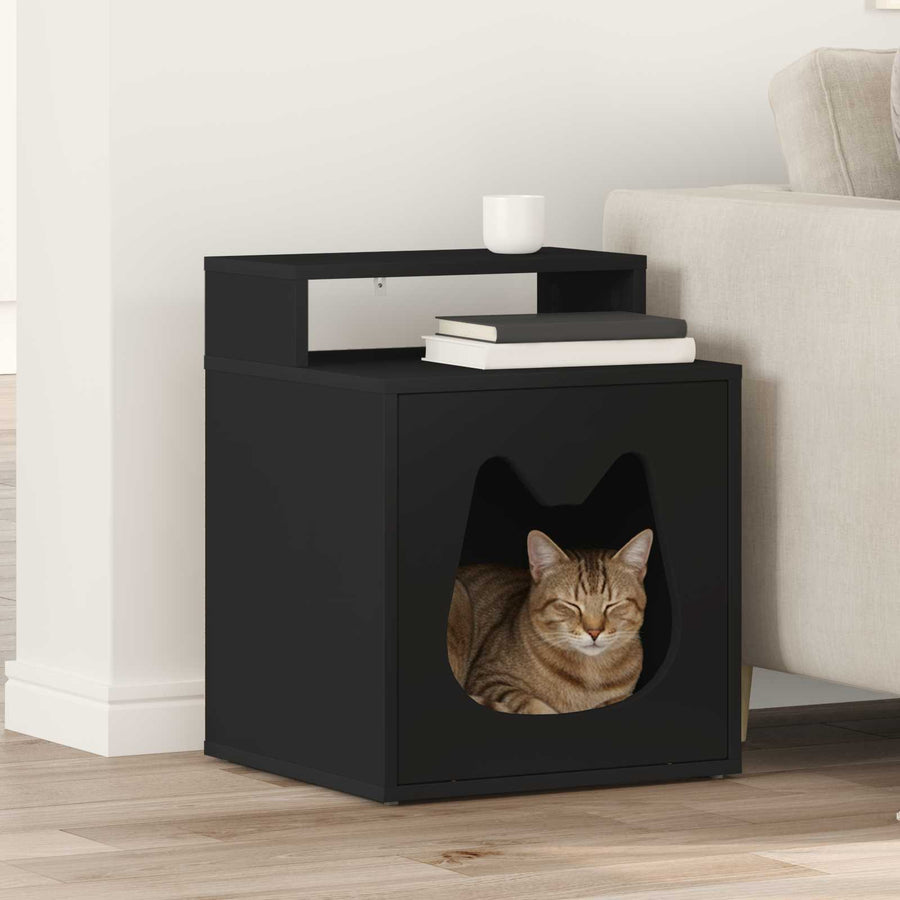 Kattenhuis Zwart 42,5 x 40 x 53,5 cm Bewerkt hout