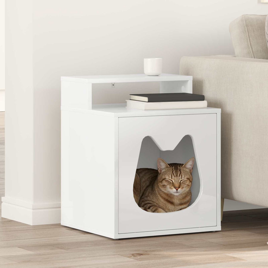 Kattenhuis Glanzend Wit 42,5 x 40 x 53,5 cm Bewerkt hout