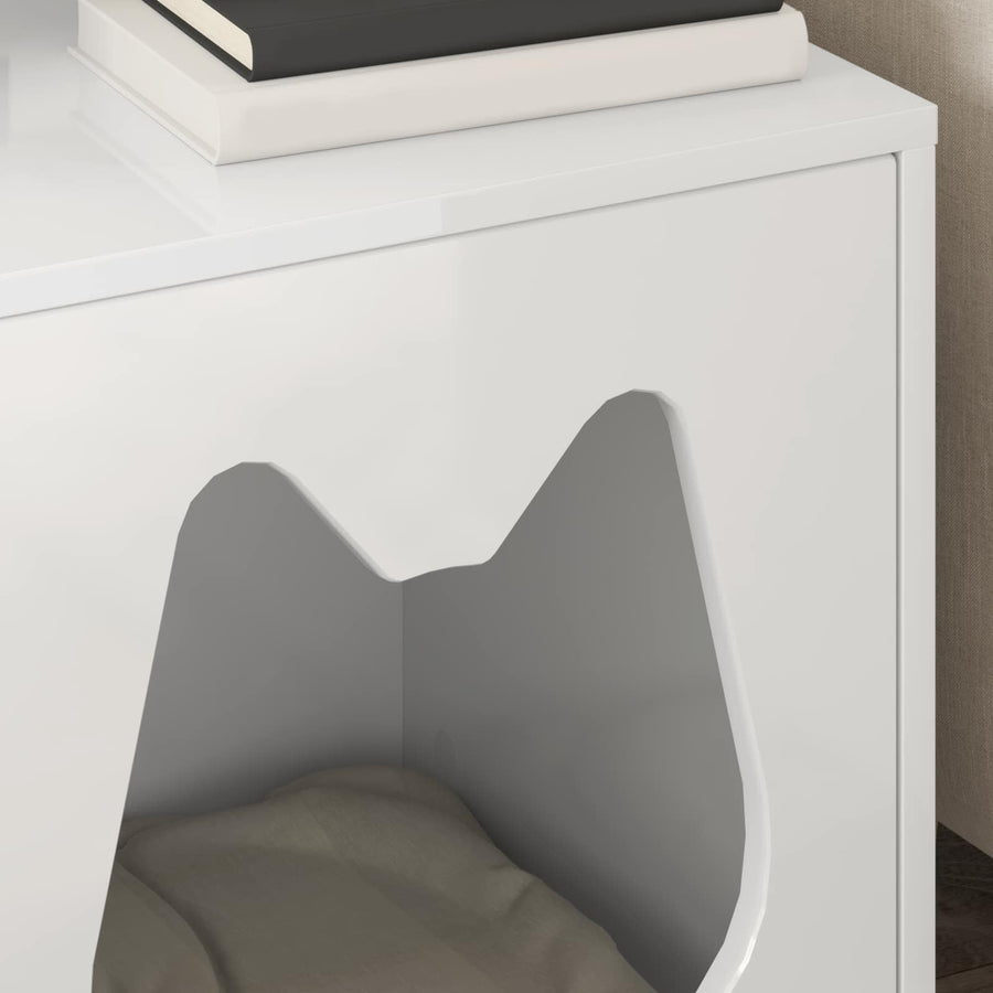 Kattenhuis Glanzend Wit 42,5 x 40 x 53,5 cm Bewerkt hout