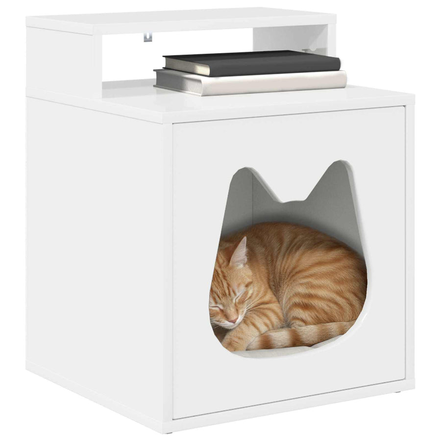 Kattenhuis Glanzend Wit 42,5 x 40 x 53,5 cm Bewerkt hout
