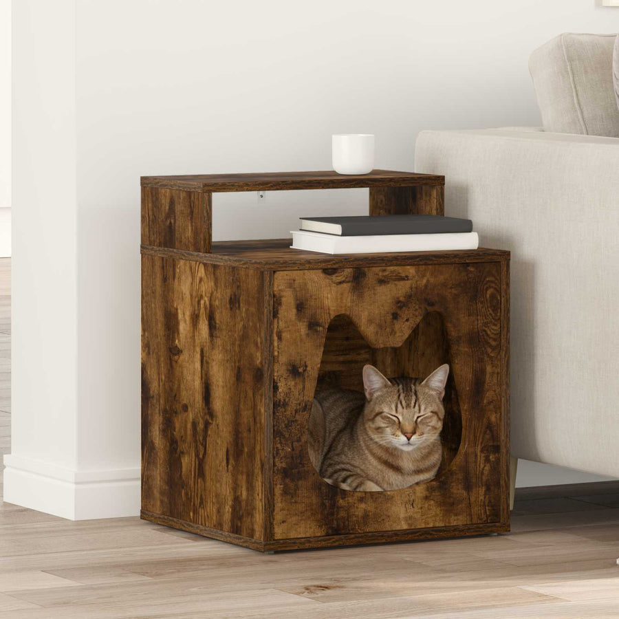 Kattenhuis Gerookt eiken 42,5 x 40 x 53,5 cm Bewerkt hout