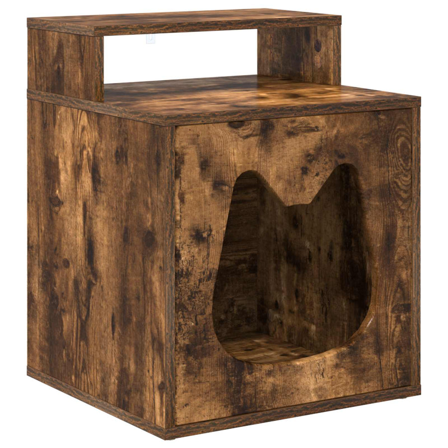 Kattenhuis Gerookt eiken 42,5 x 40 x 53,5 cm Bewerkt hout